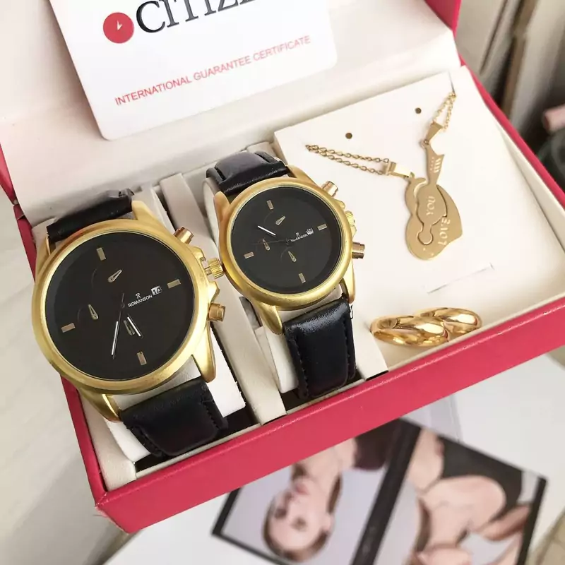 ساعت زنانه و مردانه با گردنبند پازلی و حلقه ساعت تاریخدار مارک ROMANSON کد61809