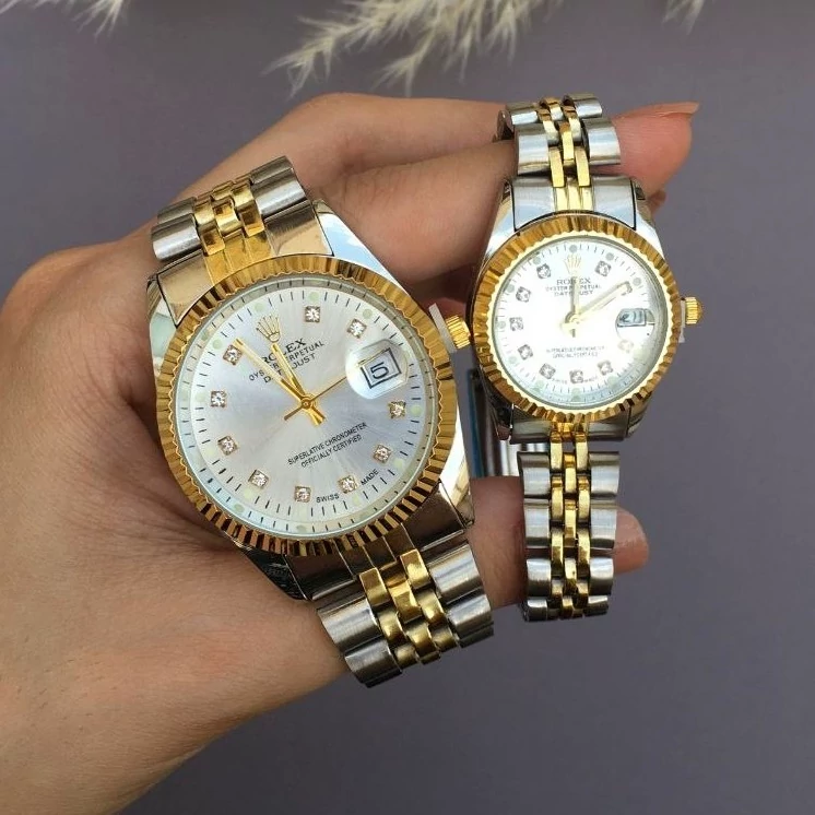 ست ساعت رولکس بند دورنگ صفحه سفید
