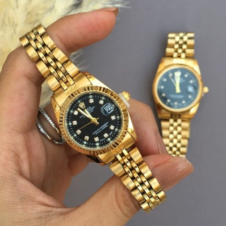 ساعت ست رولکس صفحه مشکی بند و قاب طلایی