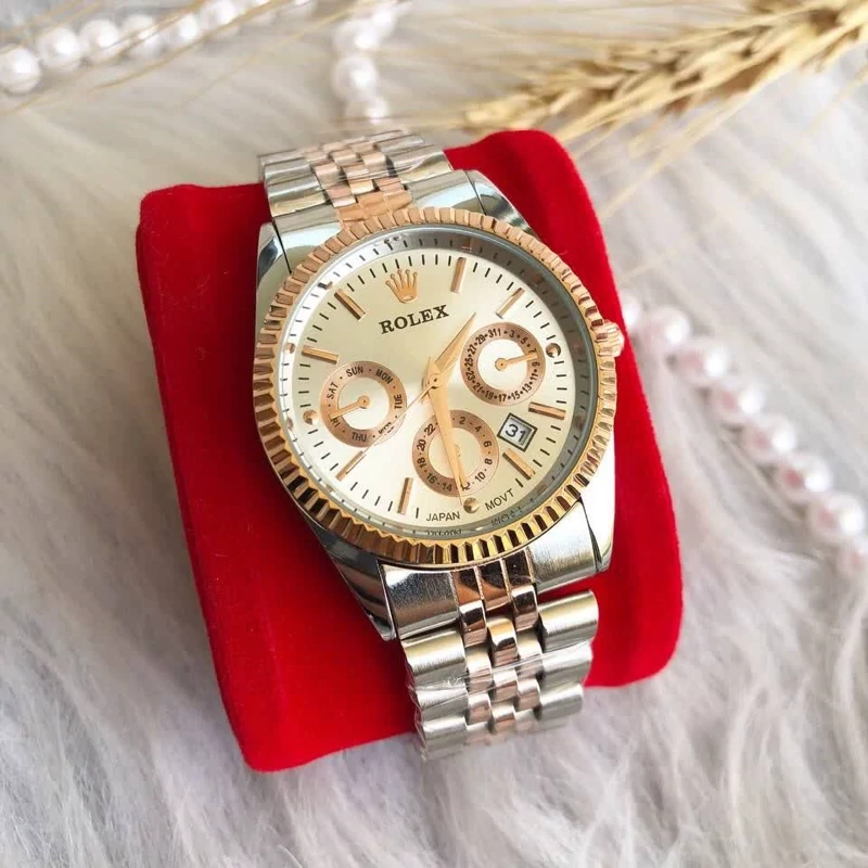 ساعت رولکس مردانه طرح 3 موتوره نقره ای رزگلد صفحه سفید