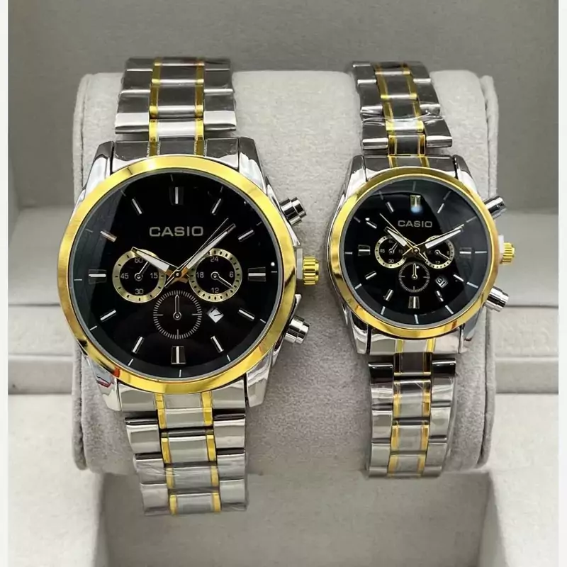 ساعت مچی ست کاسیو  طرح سه موتوره بند دو رنگ